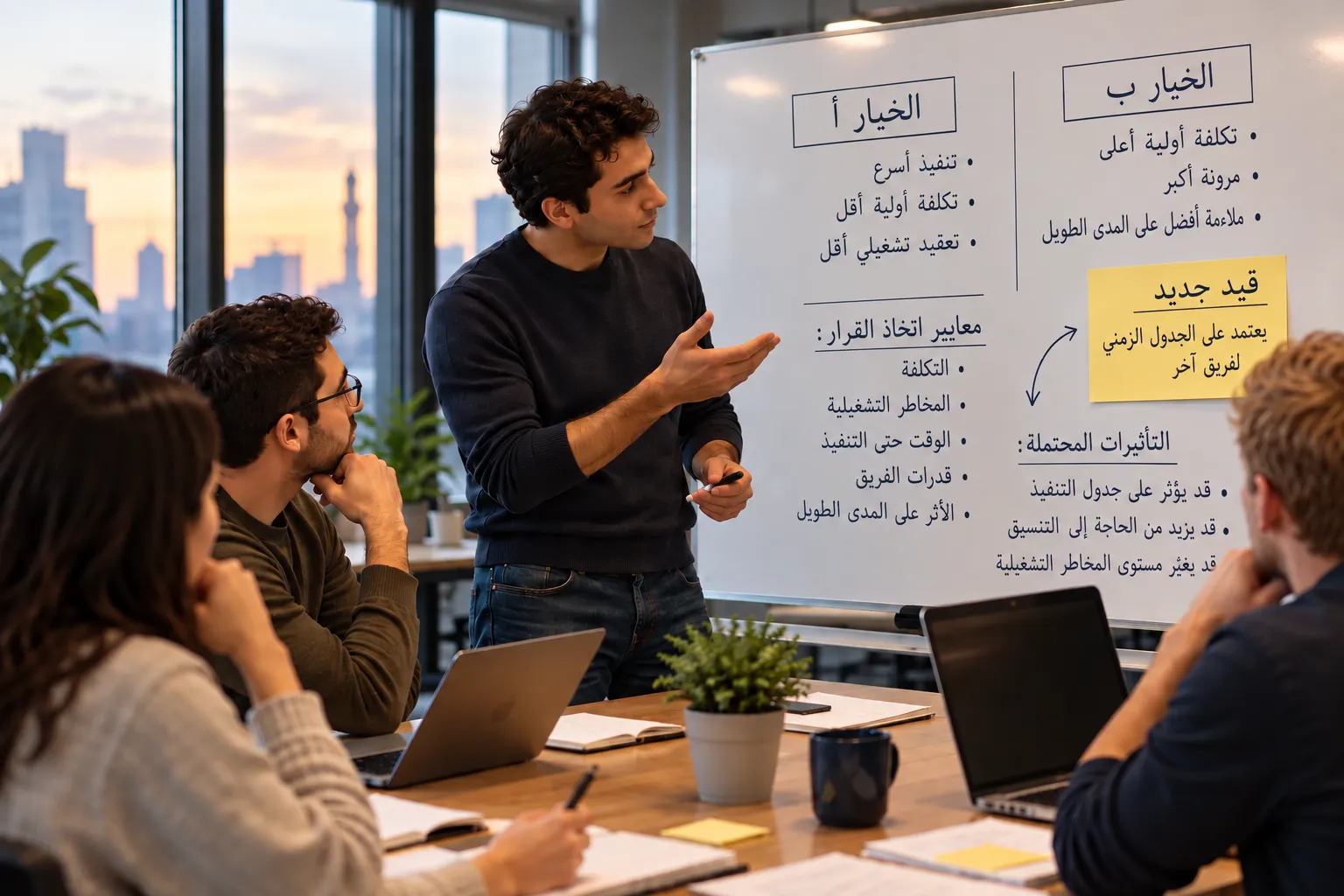 يظهر قيد جديد بعد أن اكتسب القرار زخماً، فيختبره الفريق في ضوء المعايير التي بُني عليها القرار بدلاً من تجاهله أو إعادة النقاش كله من البداية