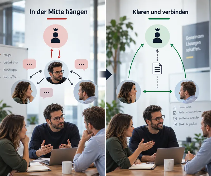 Von der Vermittlung in der Mitte zu Facilitation und direkter Verbindung: Eine gemeinsame Notiz lässt Entscheider und Betroffene direkt miteinander sprechen